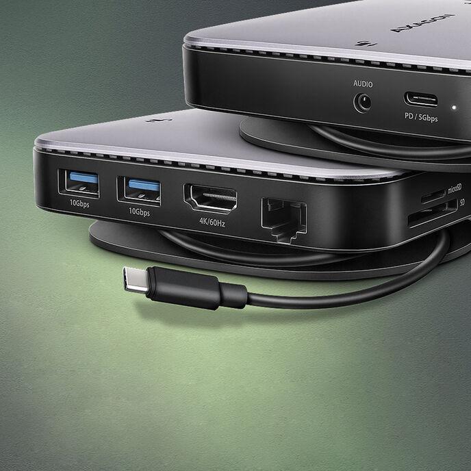 Axagon HMC-UFO USB-C Hub M.2 SATA/NVMe 1 Gbit/s Ethernet 384 kHz Audio Cablato USB 3.2 Gen 2 (3.1 Gen 2) Type-C Nero