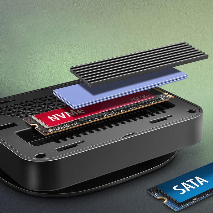 Axagon HMC-UFO USB-C Hub M.2 SATA/NVMe 1 Gbit/s Ethernet 384 kHz Audio Cablato USB 3.2 Gen 2 (3.1 Gen 2) Type-C Nero