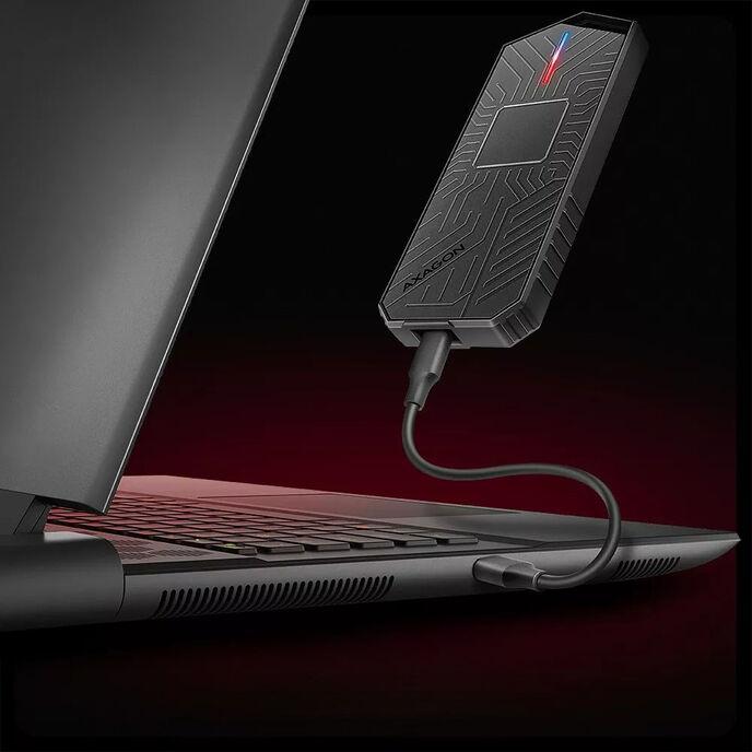Axagon EEM2-GAM, USB-C 10Gbps - NVMe & SATA SSD GAME M.2 box, bezšroubkový Box esterno SSD Nero