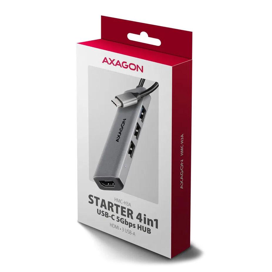 Axagon HMC-H3A replicatore di porte e docking station per laptop Cablato USB 3.2 Gen 1 (3.1 Gen 1) Type-C Argento