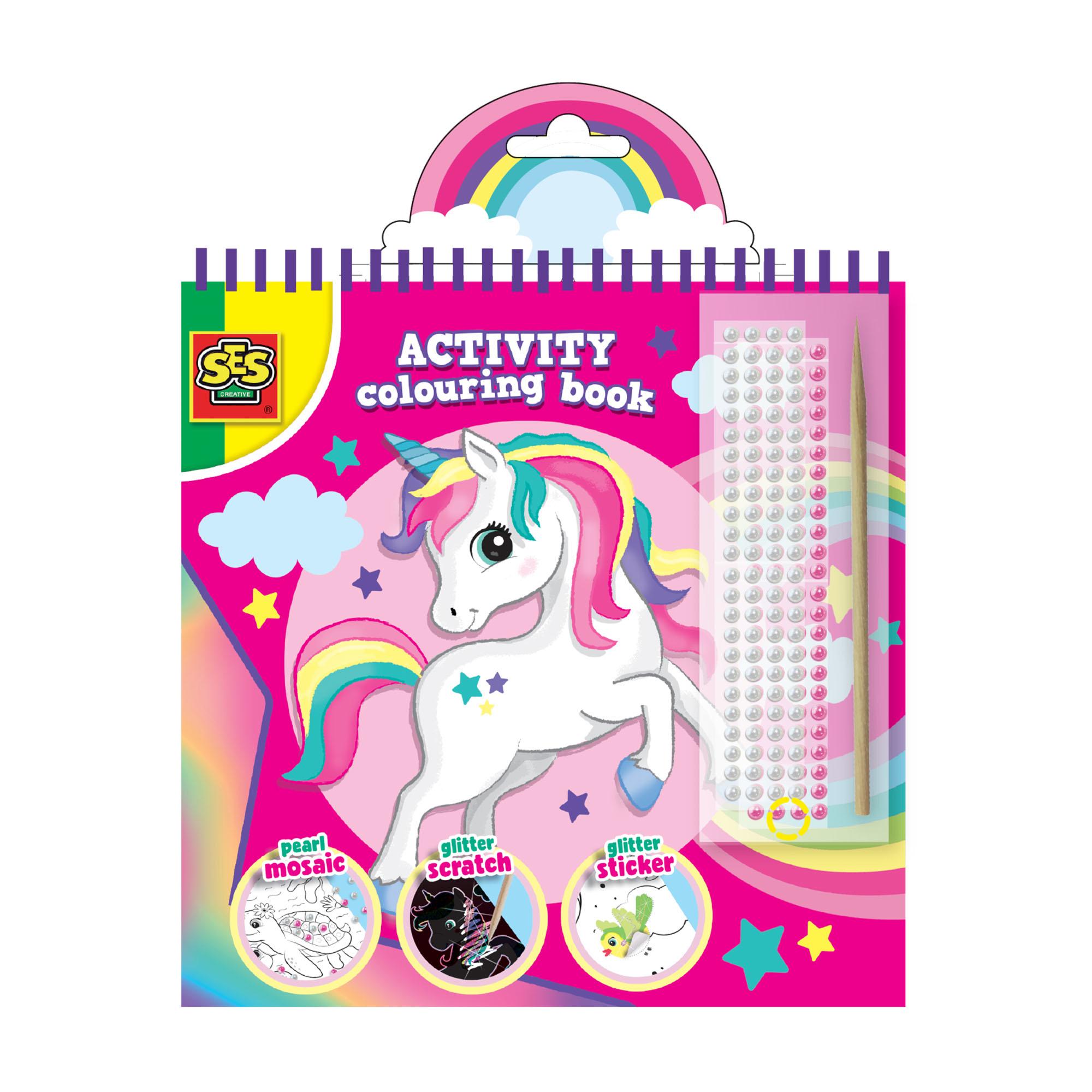 SES Creative Libro con attività  da colorare glitter 3 in 1