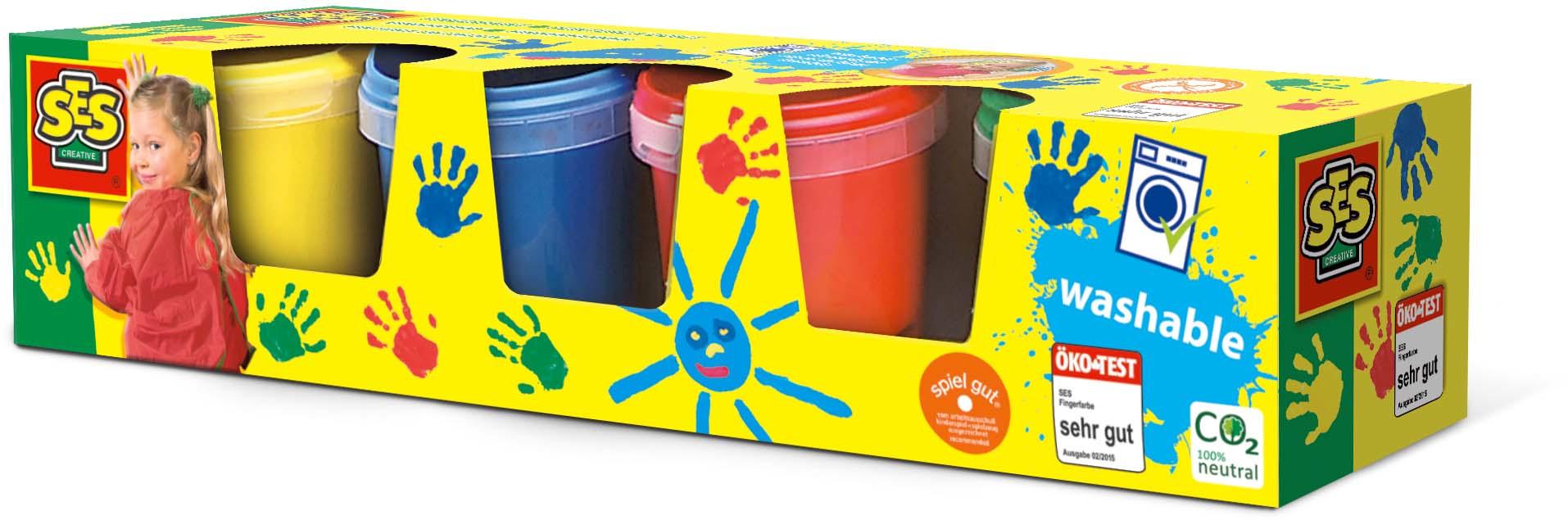 SES Creative Pittura con le dita lavabile confezione da 4 (SES CREATIVE Children's Washable Finger Paints Set Four Paint Pots 3