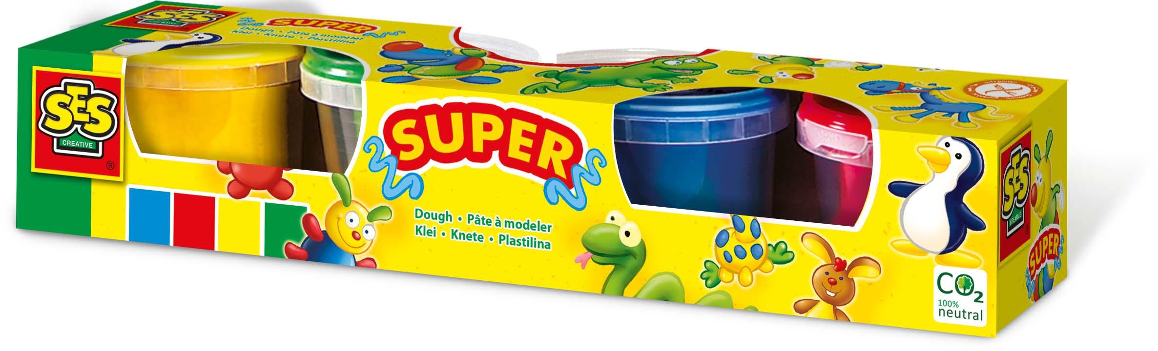 SES Creative Plastilina (SES CREATIVE Children's Modelling Dough Set 4 Pots Set Unisex 2 to 12 Years Multi-colour 00465)