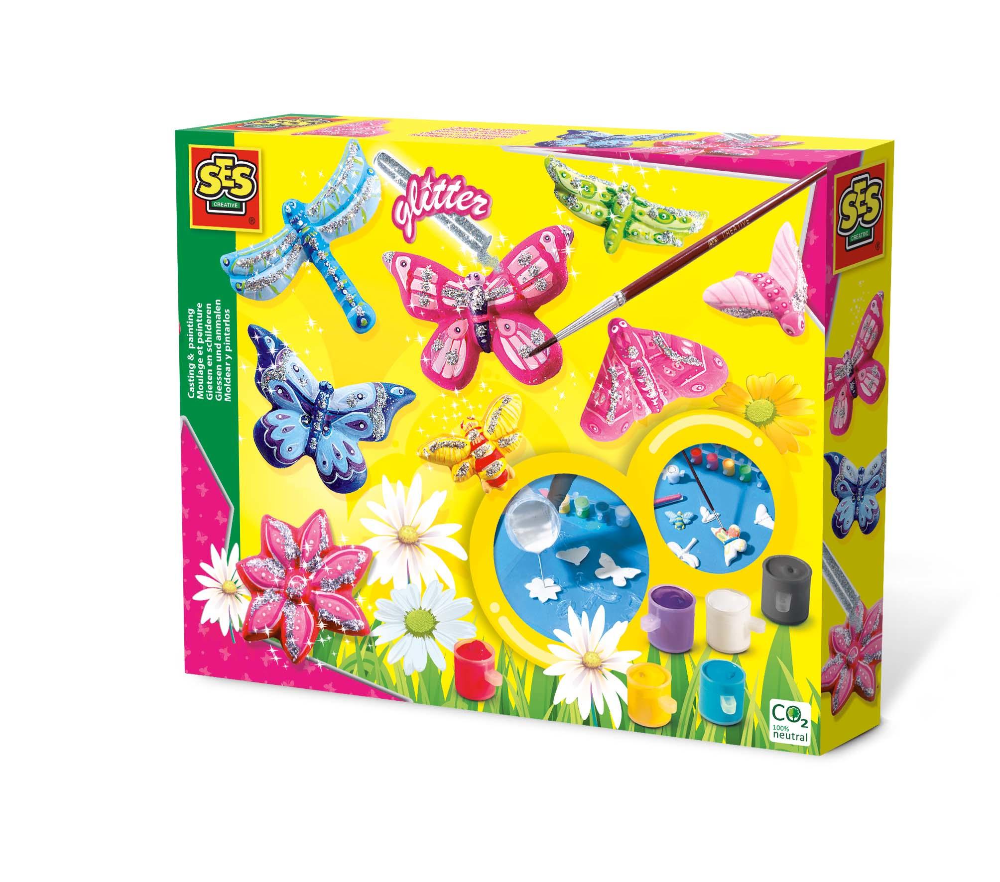 SES Creative Set per modellare e dipingere una farfalla con brillantini per bambini (SES CREATIVE Children's Butterfly Glitter