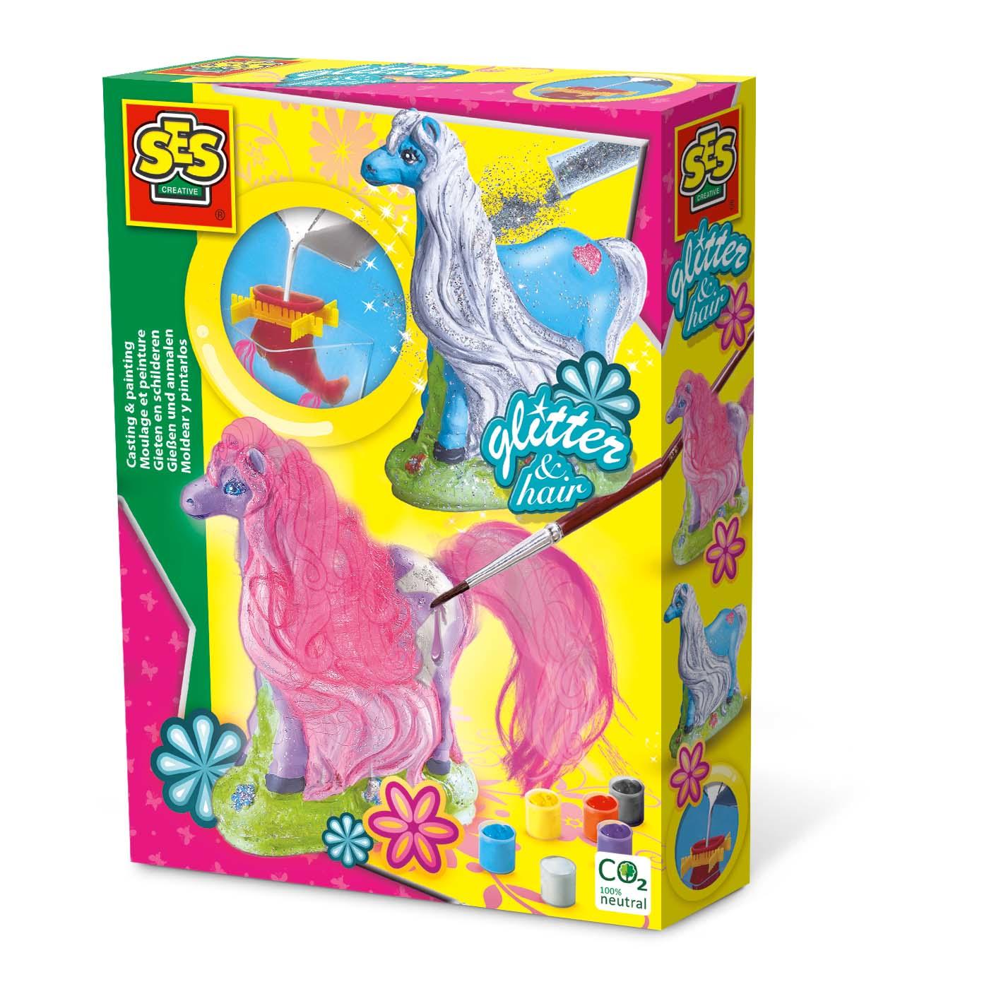 SES Creative Set per modellare e dipingere cavalli con criniere luccicanti per bambini (SES CREATIVE Children's Glitter Hair Ho
