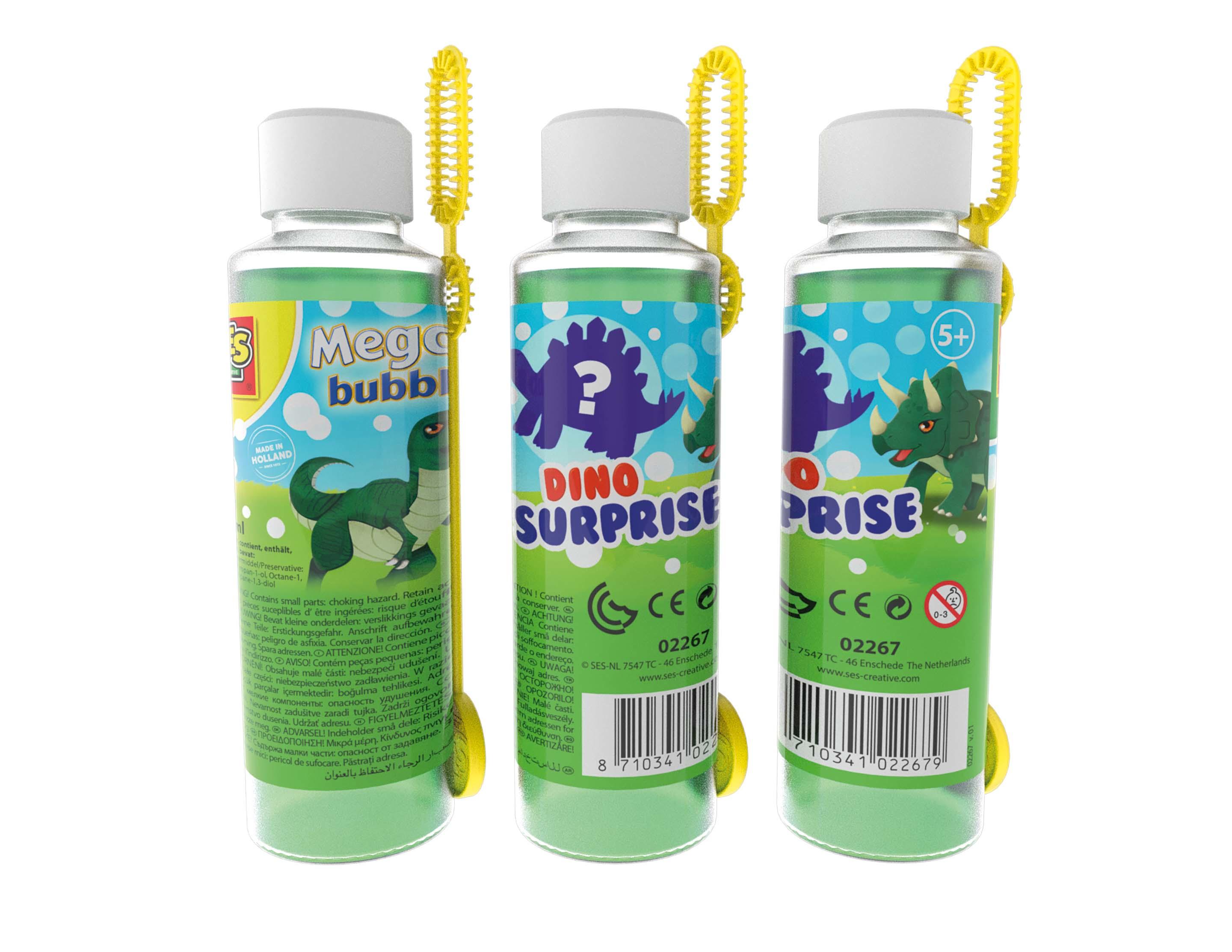 SES Creative Mega bubbles con dinosauro a sorpresa (SES CREATIVE Children's Mega Bubbles Solution Bottle with Bubble Wand and D