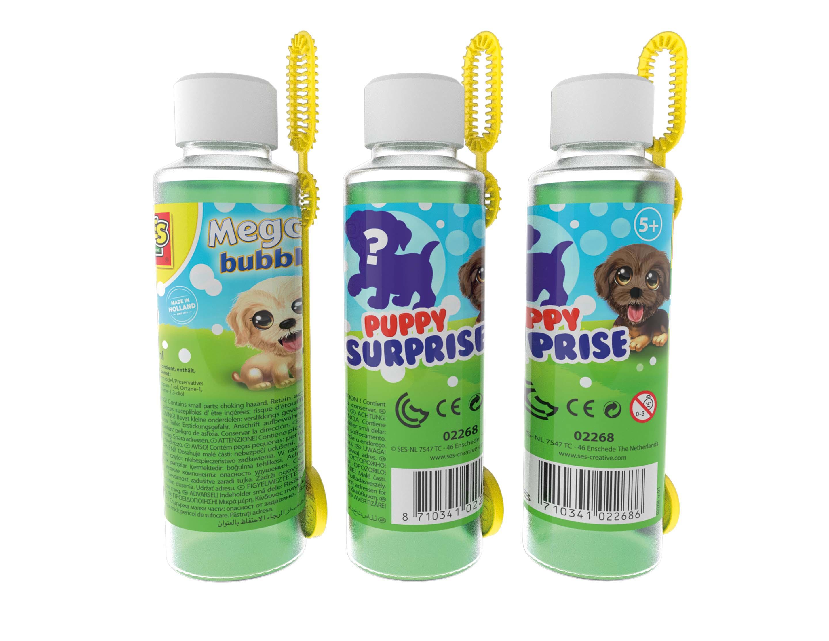 SES Creative Mega bubbles con cucciolo a sorpresa (SES CREATIVE Children's Mega Bubbles Solution Bottle with Bubble Wand and Pu