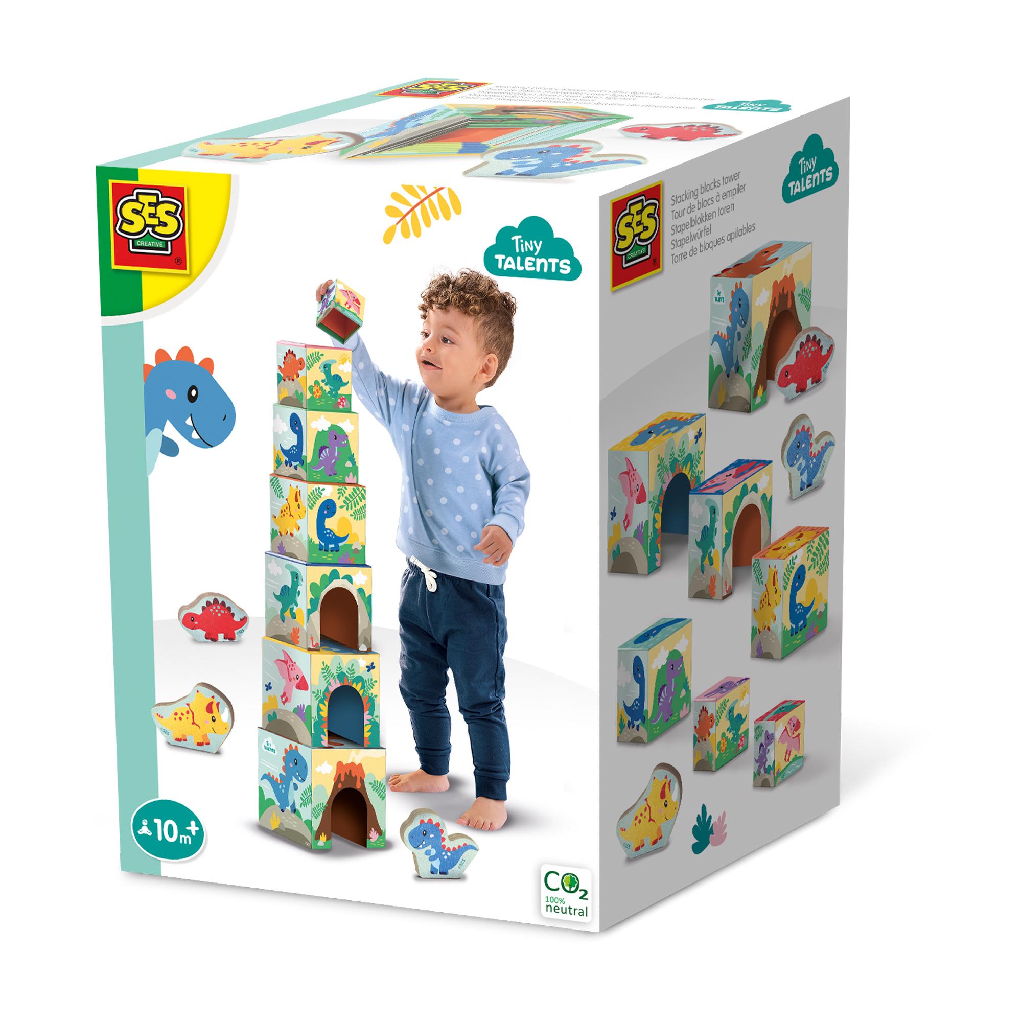SES CREATIVE Tiny Talents Stacking Blocks Tower with Dino Figures 13202