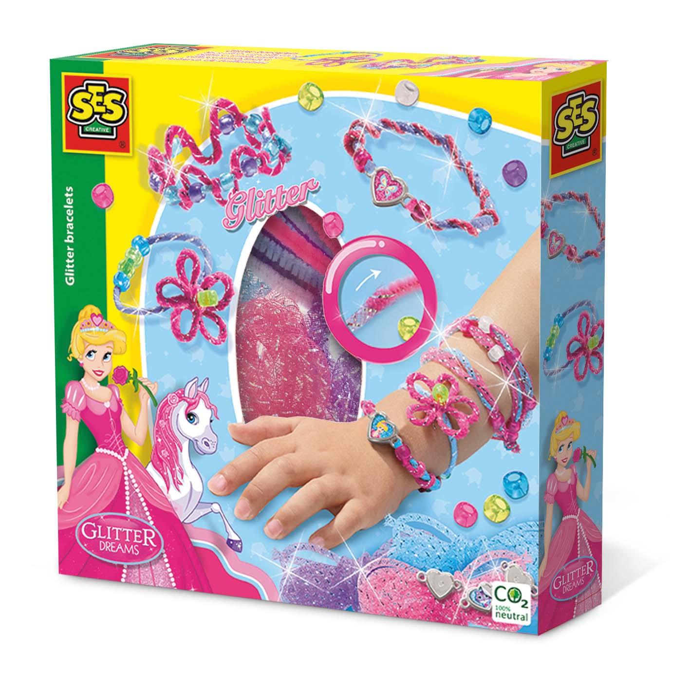 SES Creative Glitter Dreams - Braccialetti con brillantini (SES CREATIVE Children's Glitter Dreams Princess Glitter Bracelets S