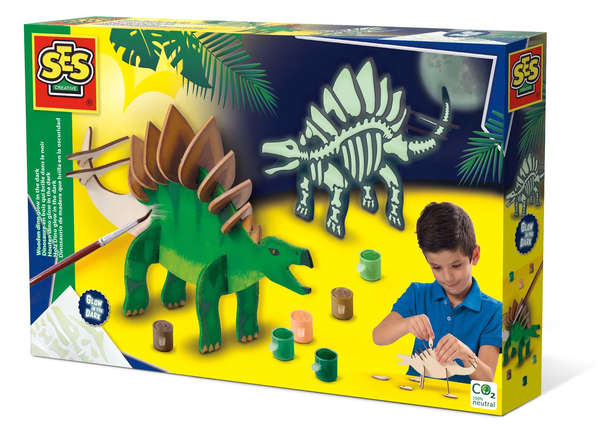 SES Creative Dinosauro fluorescente in legno (SES CREATIVE Children's Wooden Dino Glow-in-the-Dark Kit Unisex Five Years and Ab
