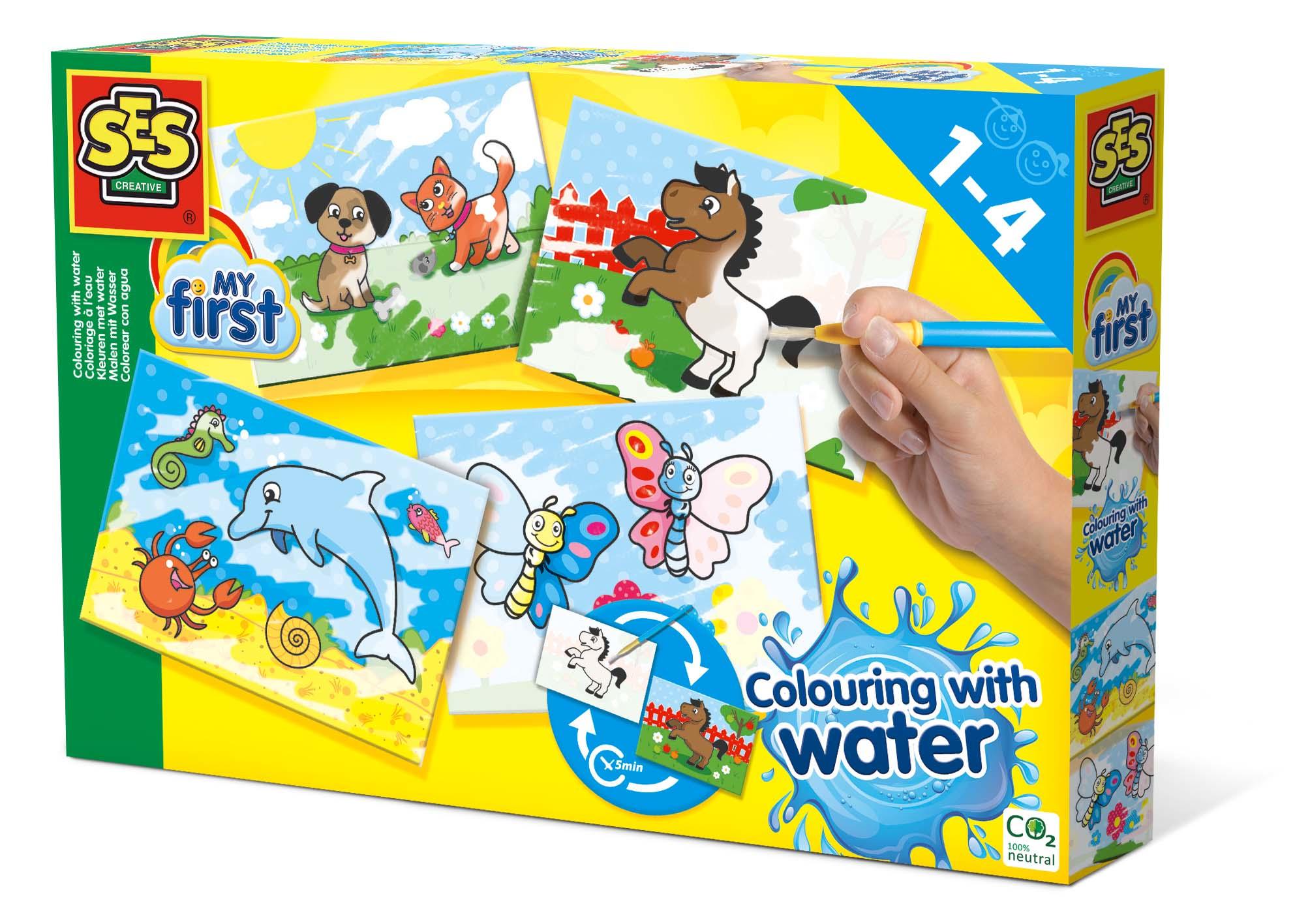 SES Creative My First Colorare con l'acqua (SES CREATIVE Children's My First Colouring with Water Set 4 Cards 1 to 4 Years Mult