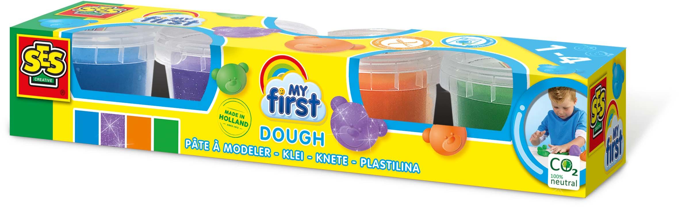 SES CREATIVE Children's My First Modelling Dough Clay Set 4 Pots 90g Unisex 1 to 4 Years Multi-colour 14431A