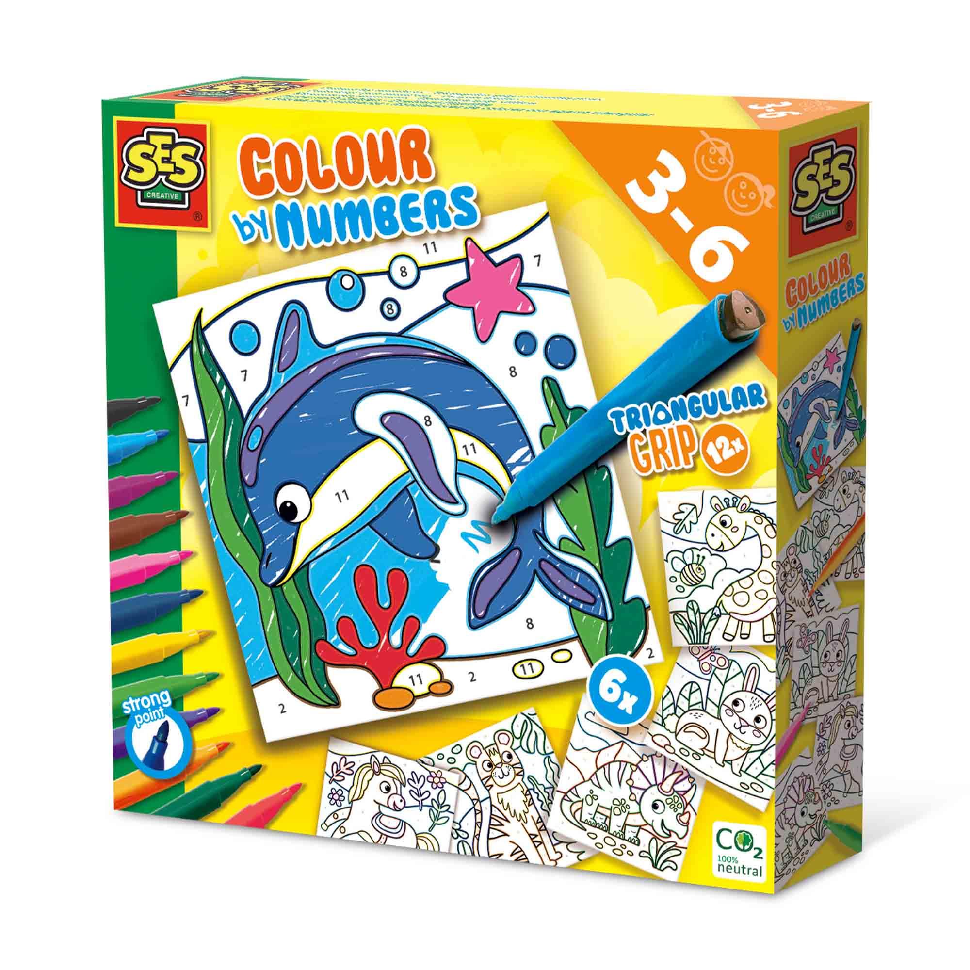 SES CREATIVE Colour By Numbers Triangular Grip Colouring Pens 3 to 6 Years 14690