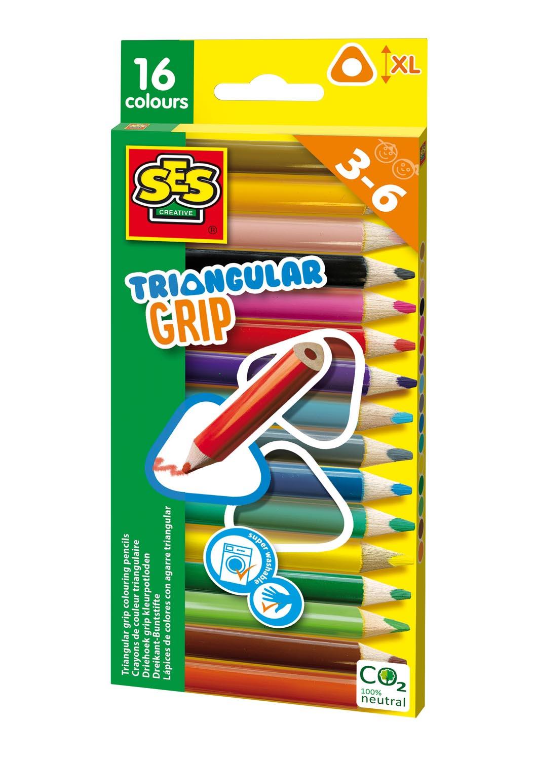 SES CREATIVE Children's Triangular Grip Thick Colouring Pencils 16 Pieces 3 to 6 Years 14692