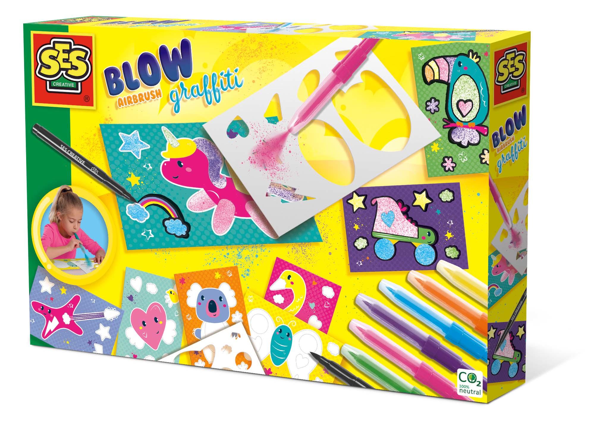 SES Creative Graffiti Blow airbrush (SES CREATIVE Children's Blow Airbrush Graffiti Set Unisex Six Years and Above Multi-colour
