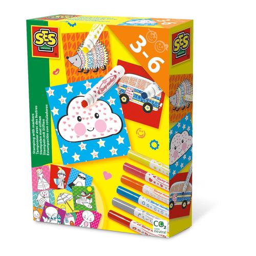 SES Creative Timbrare con i pennarelli (SES CREATIVE Children's Stamping with Markers Kit 6 Markers Unisex 3 to 6 Years Multi-c