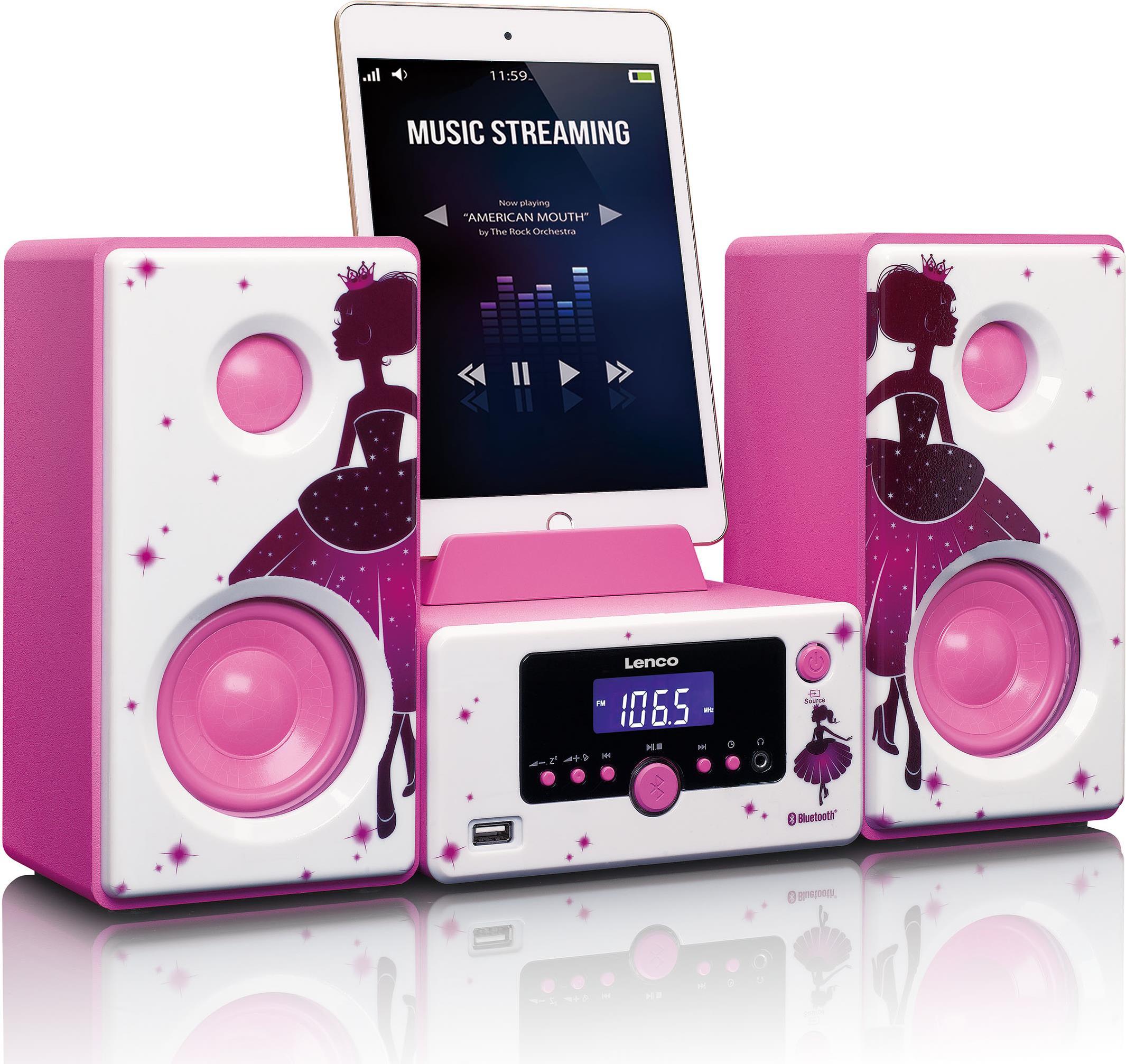 MC-020, Mini sistema audio domestico, rosa, bianco, 10 W, FM, PLL, blu, 3,5 mm