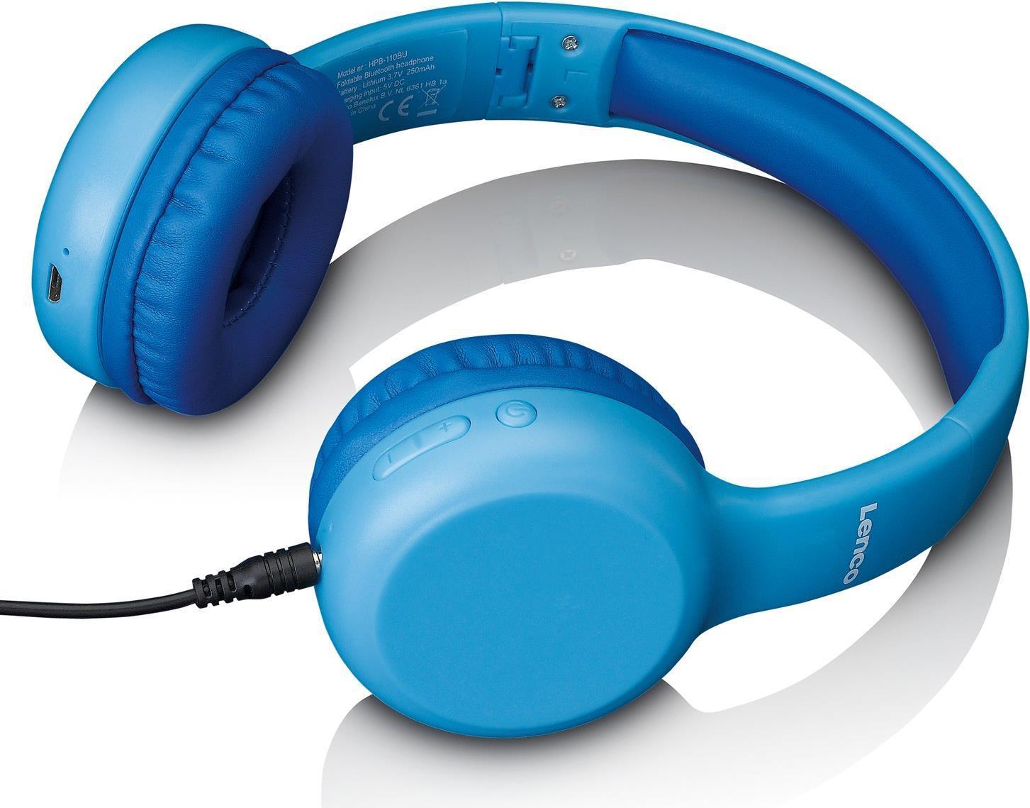 Cuffie per bambini Lenco HPB-110 BT blu 85db Adesivi della batteria Limite Adatta 3,5 mm Collegamento Micro-USB Bluetooth (HPB-