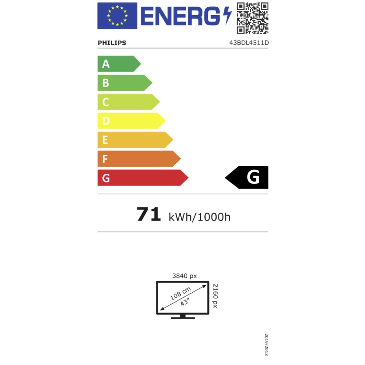 Philips 43BDL4511D/00 visualizzatore di messaggi Pannello A digitale 1092 cm (43") 500 cd/m 4K Ultra HD Nero 24/7