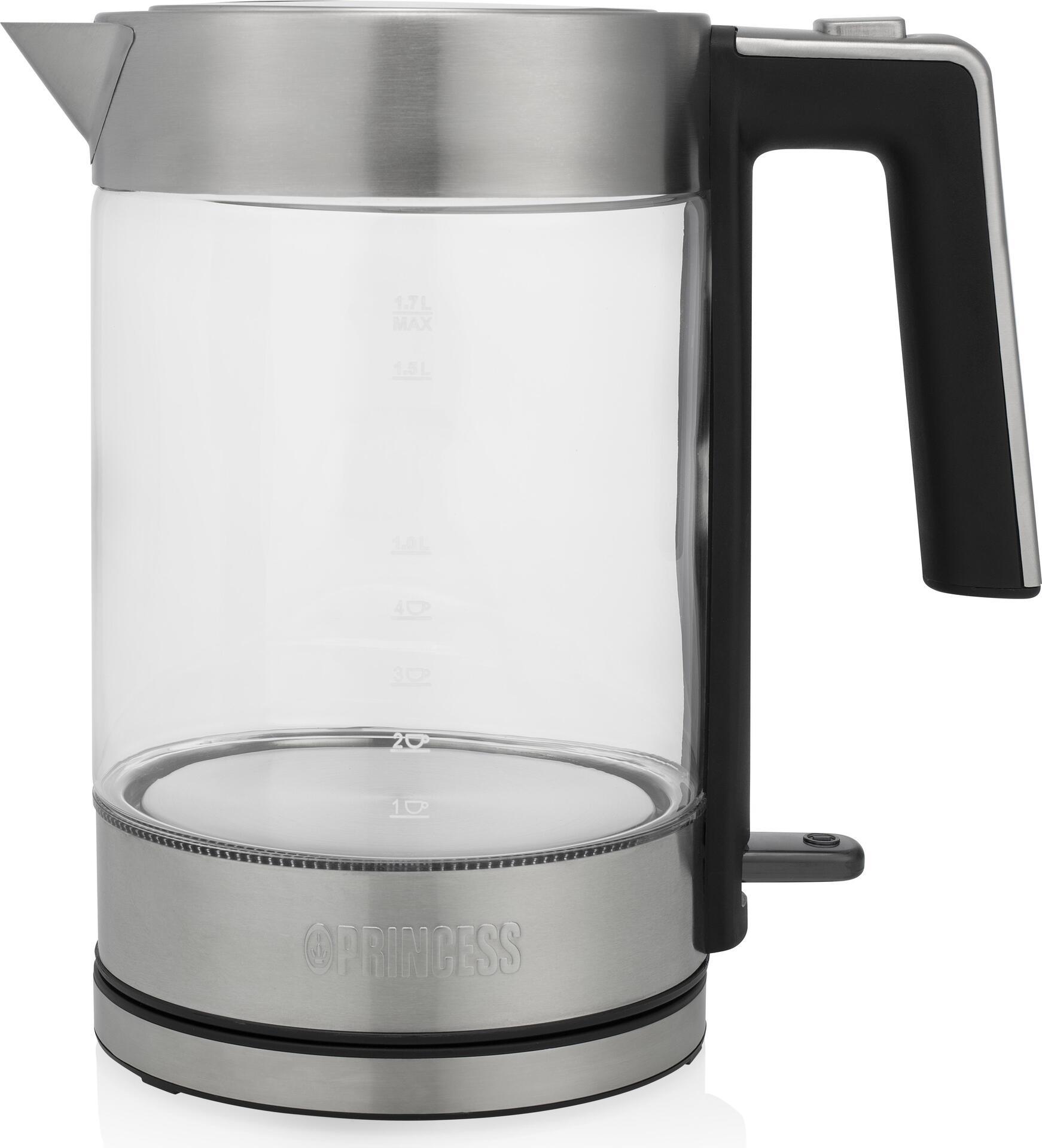 Princess 236041 Glass Kettle London - 1,7 L - 2200 W - Black - Acciaio inossidabile - Transparente - vetro - acciaio inossidabi