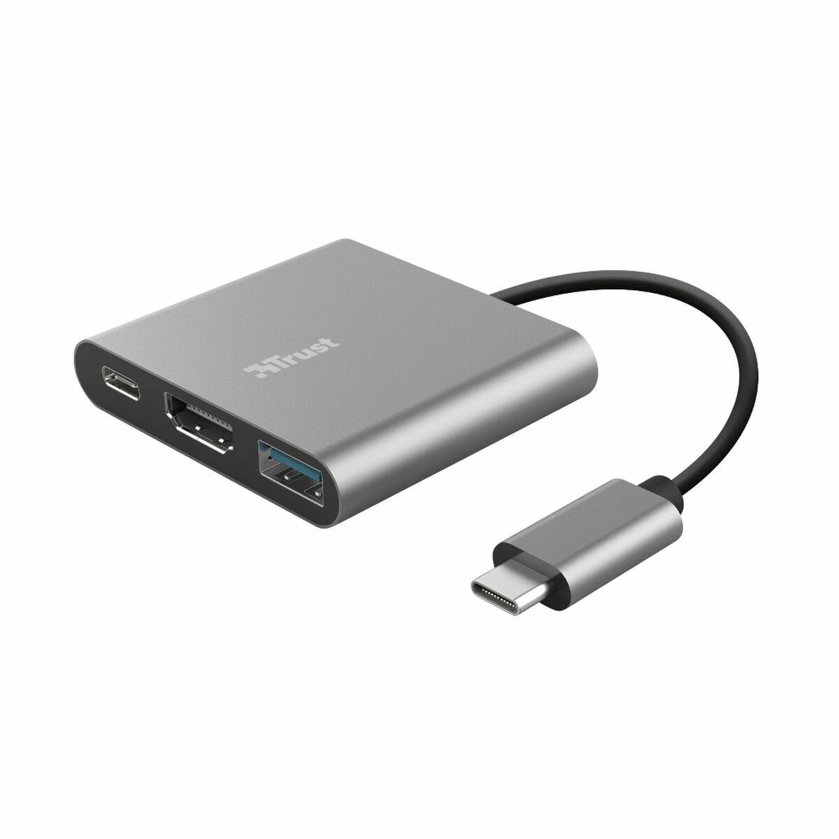 Trust Dalyx USB 3.2 Gen 1 [3.1 Gen 1] Type-C Alluminio, Nero (DALYX 3-IN-1 USB-C ADAPTER)