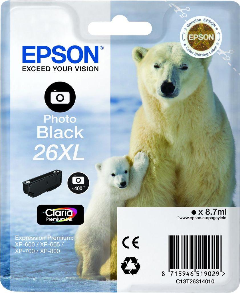ORIGINAL Epson Cartuccia d'inchiostro Nero (Foto) C13T26314010 26 XL 400 Seiten 87ml Cartucce XL foto black