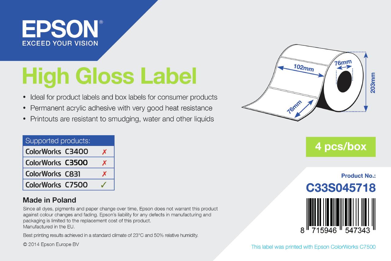 Etichette per stampante Epson High Gloss Label - Die-cut Roll: 102mm x 76mm, 1570 labels [C33S045718]