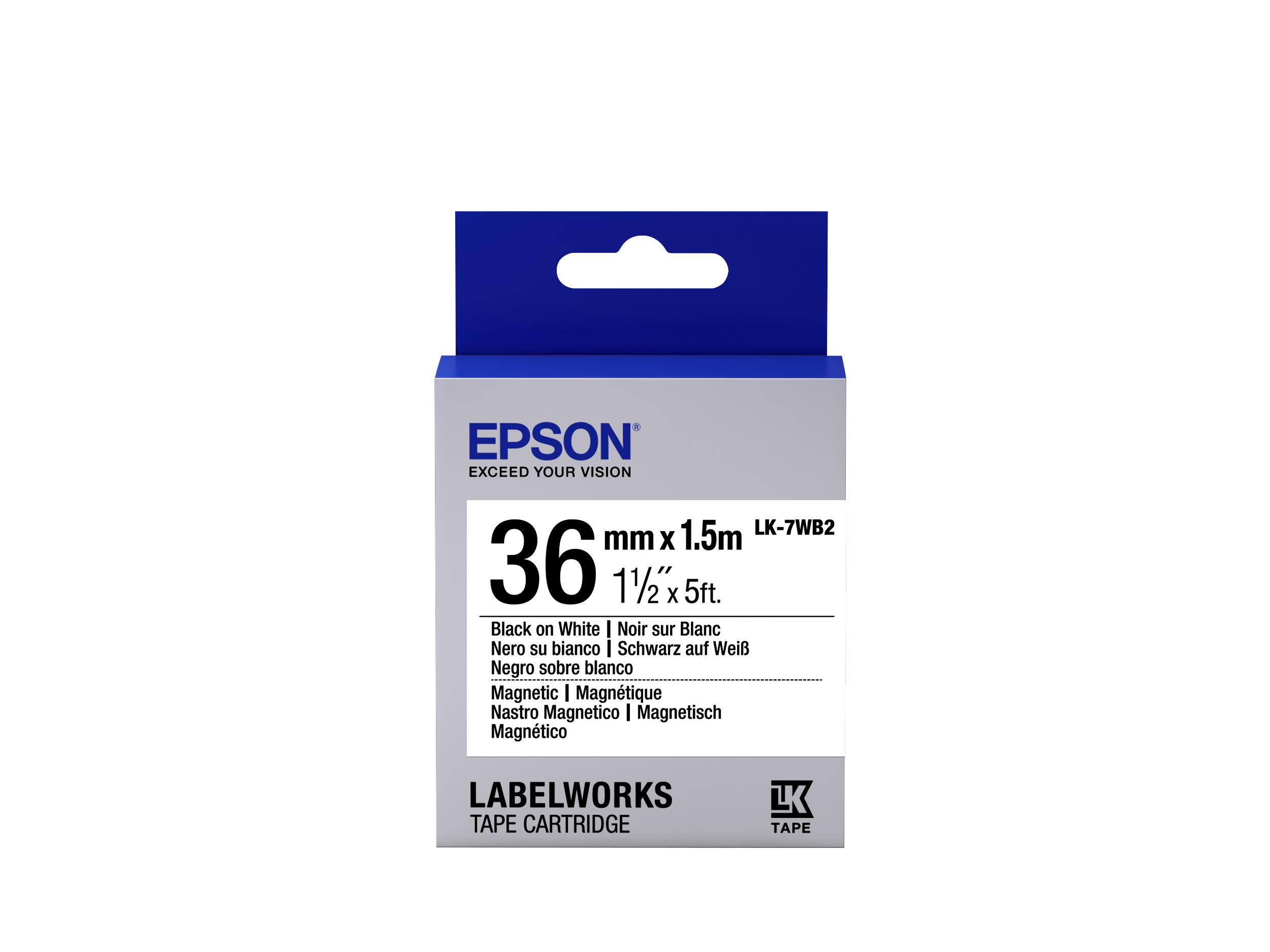 Epson Nastro fondo Bianco per testo Nero magnetico 36/15 LK-7WB2