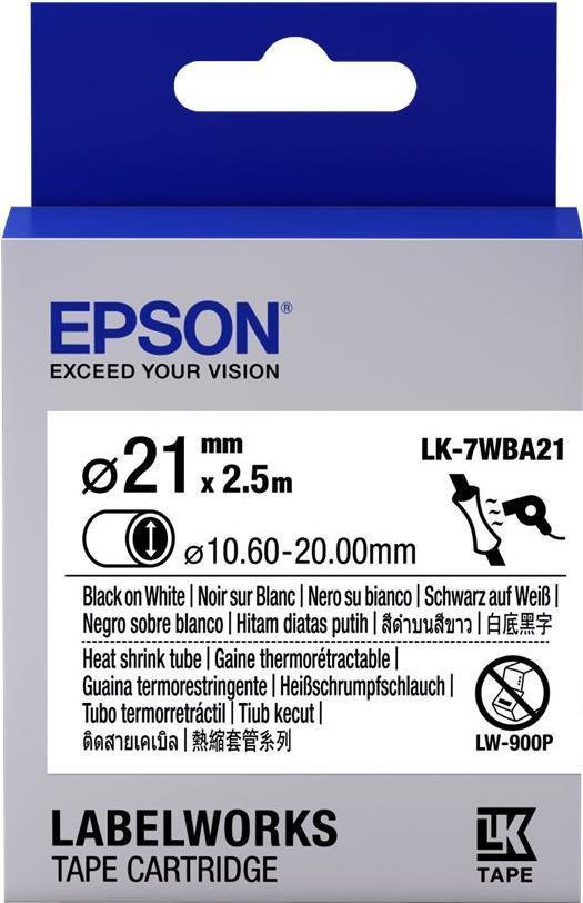 Epson Guaina Termorestringente Bianca per testo Nero, Heat Srink Tube D21mm/2,5 LK-7WBA21