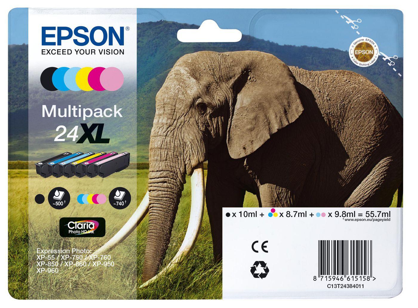 Cartuccia inchiostro Epson Elephant Multipack 6-colours 24XL Claria Photo HD Ink [C13T24384021]