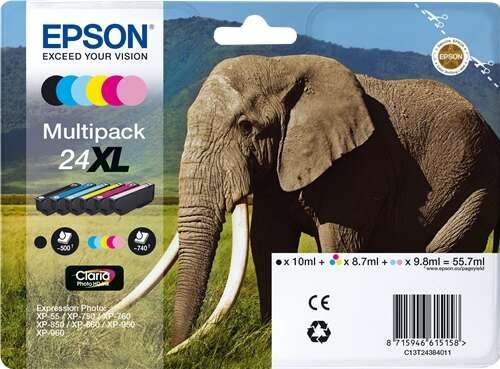 Epson Elephant Multipack 6-colours 24XL Claria Photo HD Ink