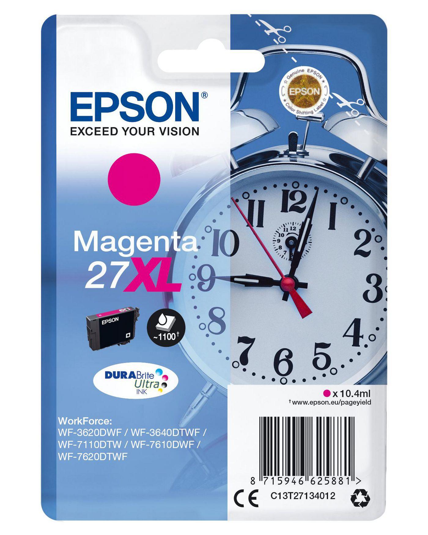 INK EPSON C13T27134012 T27 Magenta Sveglia (Taglia XL) x WF-3620 WF-7110DTW WF-7610DWF WF-7620DTWF WF-7210DTW WF-7710DWF WF-7720