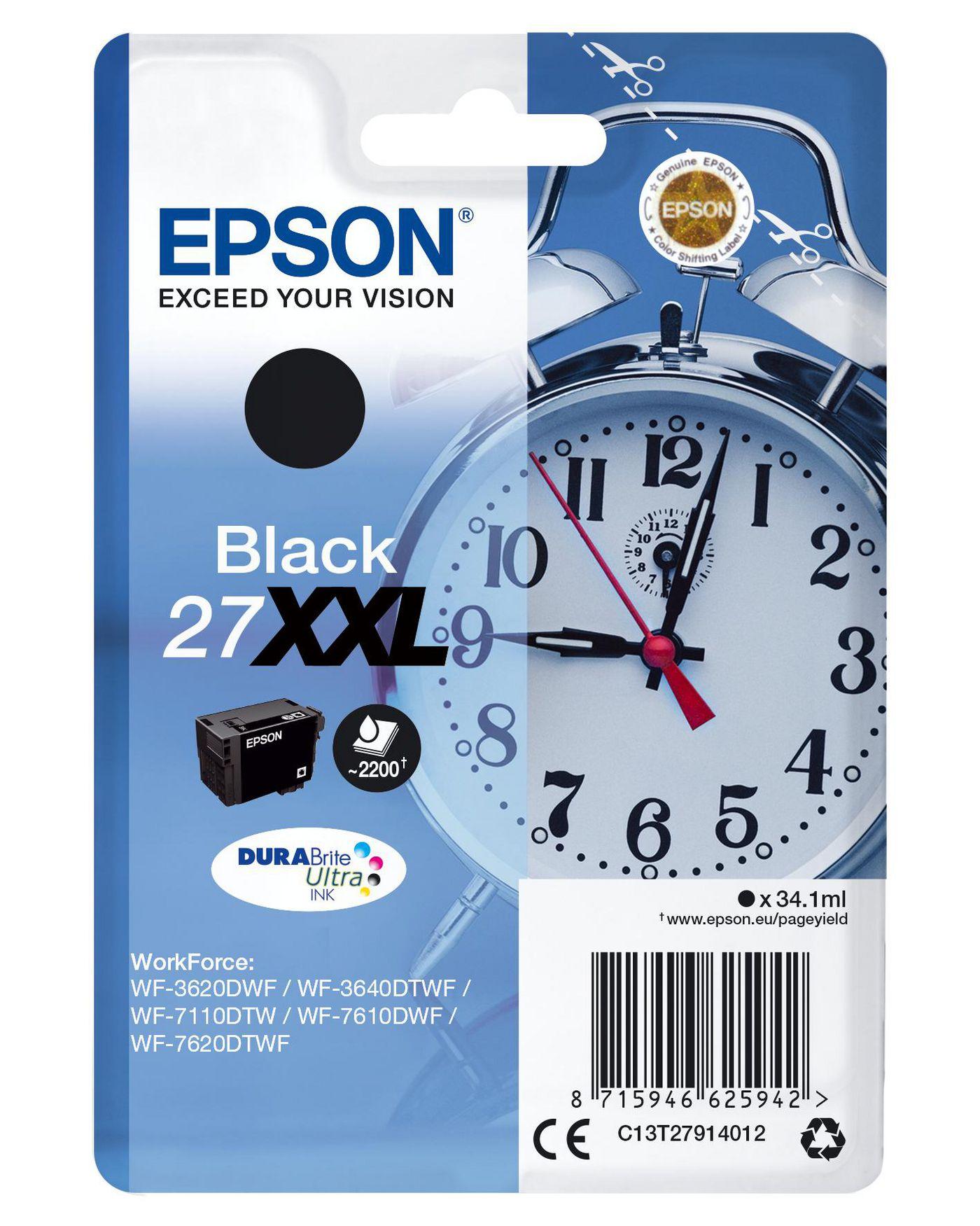 INK EPSON C13T27914012 Nero Sveglia (Taglia XXL) x WF-3620 WF-7110DTW WF-7610DWF WF-7620DTWF WF-7210DTW WF-7710DWF WF-7720DTWF