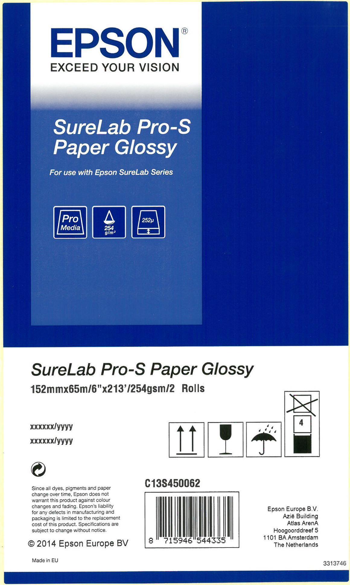 Epson SureLab Pro-S Paper Glossy - Lucido - 252 micron - Rotolo (152 cm x 65 m) - 252 g/m - 2 rotolo(i) di carta - per SURELAB