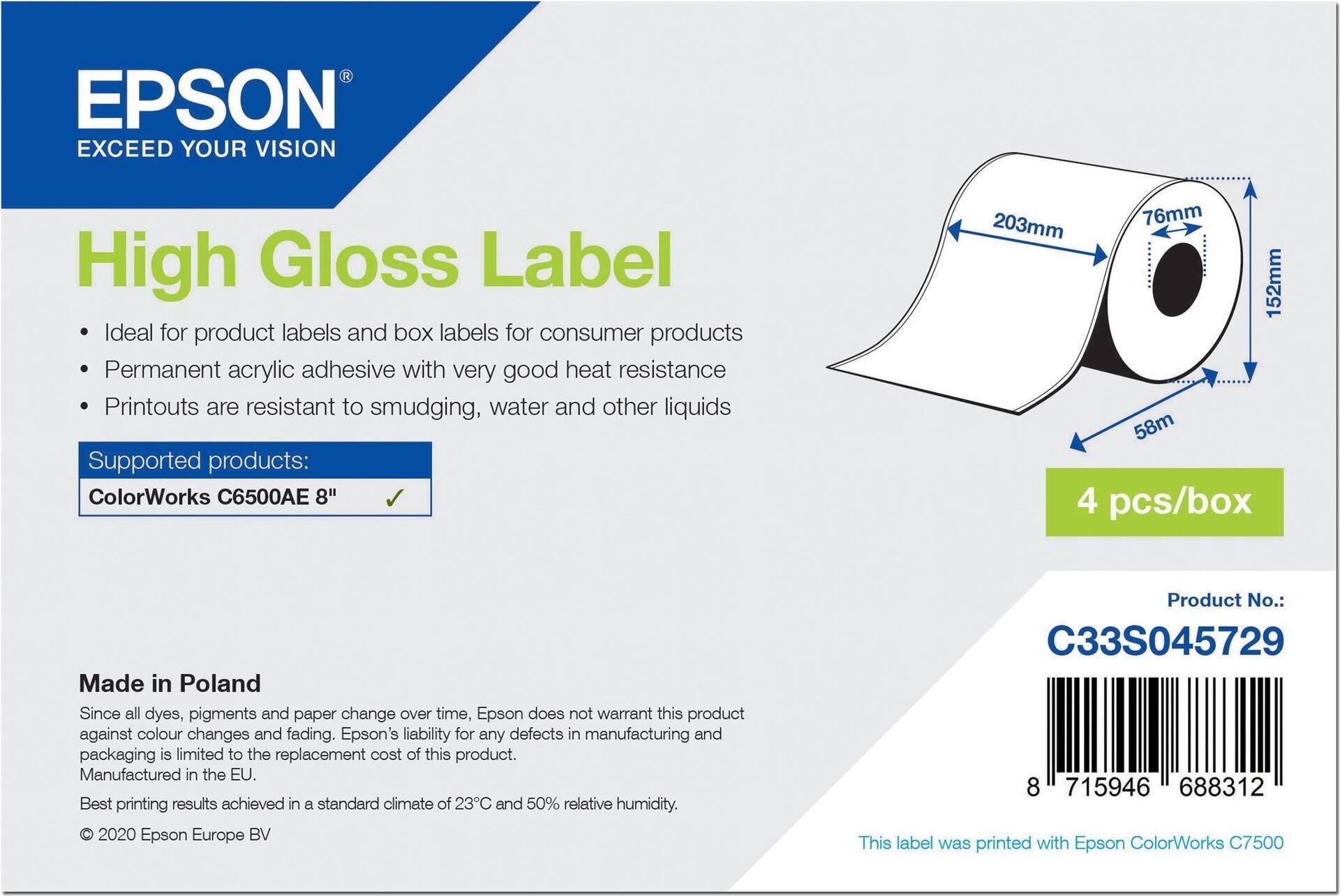 S045729 HIGH GLOSS LABEL 203MMX58MM