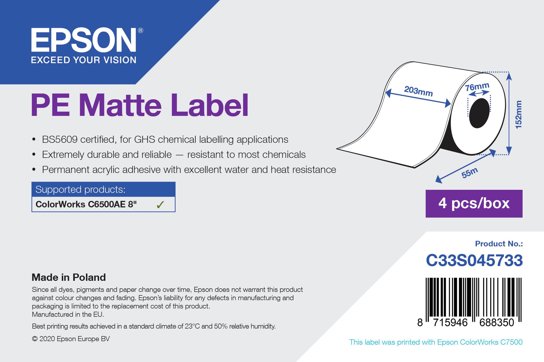 Etichette per stampante Epson PE Matte Label - Continuous Roll: 203mm x 55m [C33S045733]