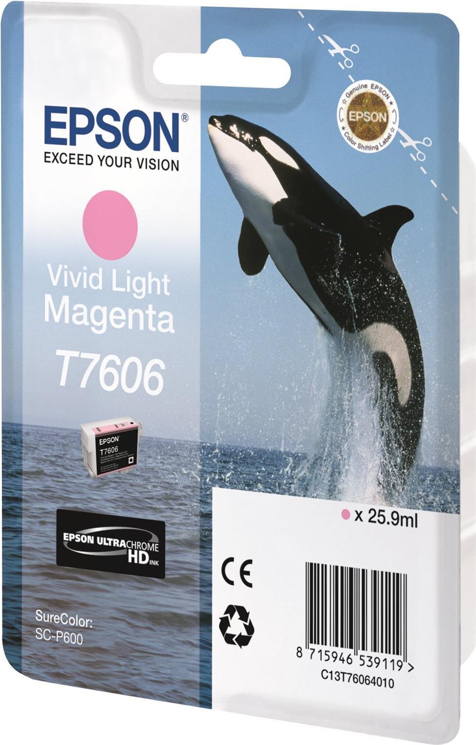 Epson C13T76064N10 cartuccia d'inchiostro 1 pz Originale Magenta chiaro (Epson T7606 Killer Whale Vivid Light Standard Capacity