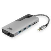 ACT AC7043 Adattatore multiporta da USB-C a HDMI o VGA con Ethernet, hub USB, lettore di schede, audio e pass through PD