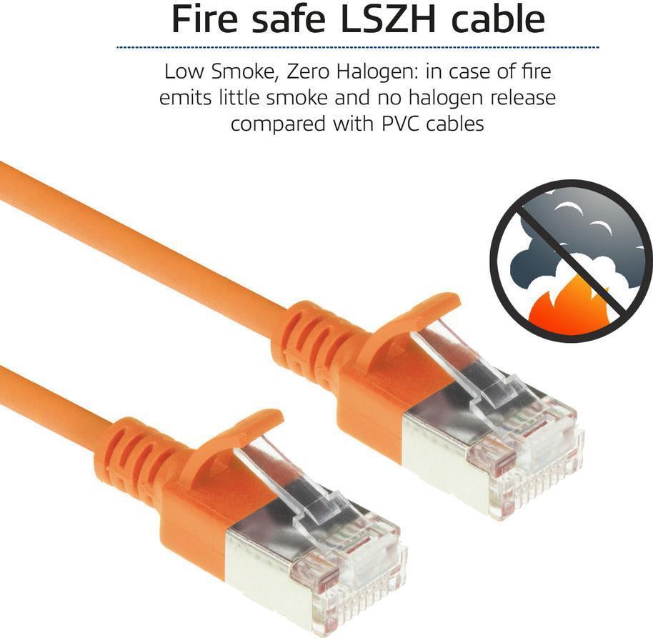 Act Orange da 1 metro LSZH U/FTP CAT6A Datacenter Slimline Patch Cavo SNAGless con connettori RJ45 (DC7101)