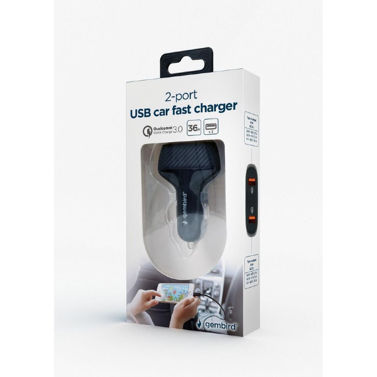 Caricabatteria da auto veloce USB a 2 porte Gembird QC3.0 36 W nero - TA-U2QC3-CAR-01