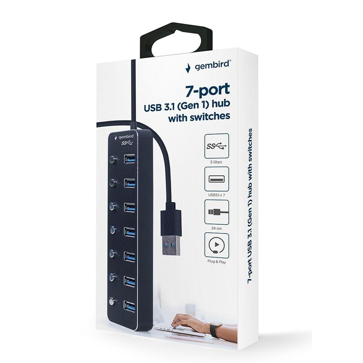 Gembird HUB USB 3.1 Gen 1 a 7 porte con interruttori juodas UHB-U3P7P-01