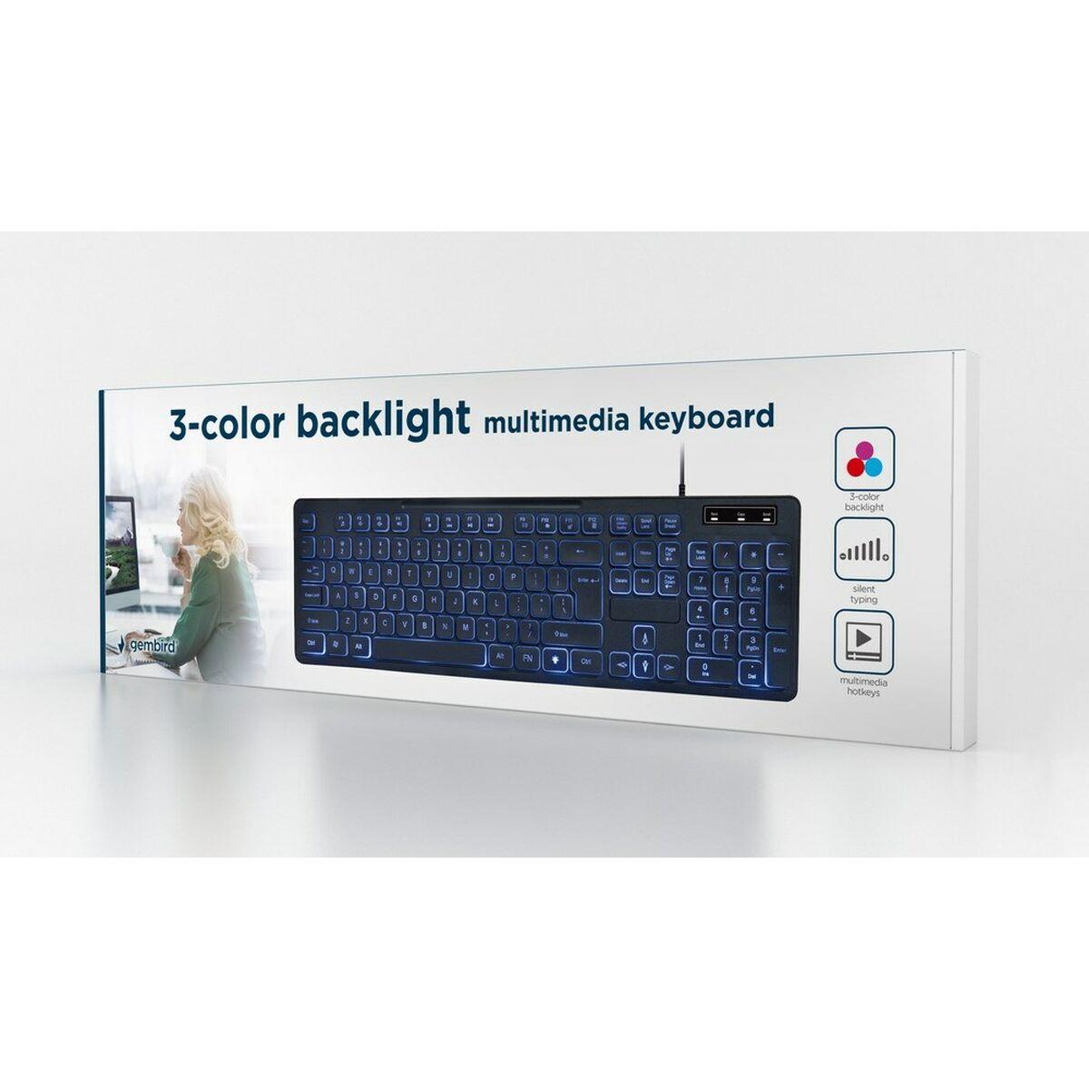 Tastiera multimediale retroilluminata Gembird layout americano nero a 3 colori KB-UML3-02