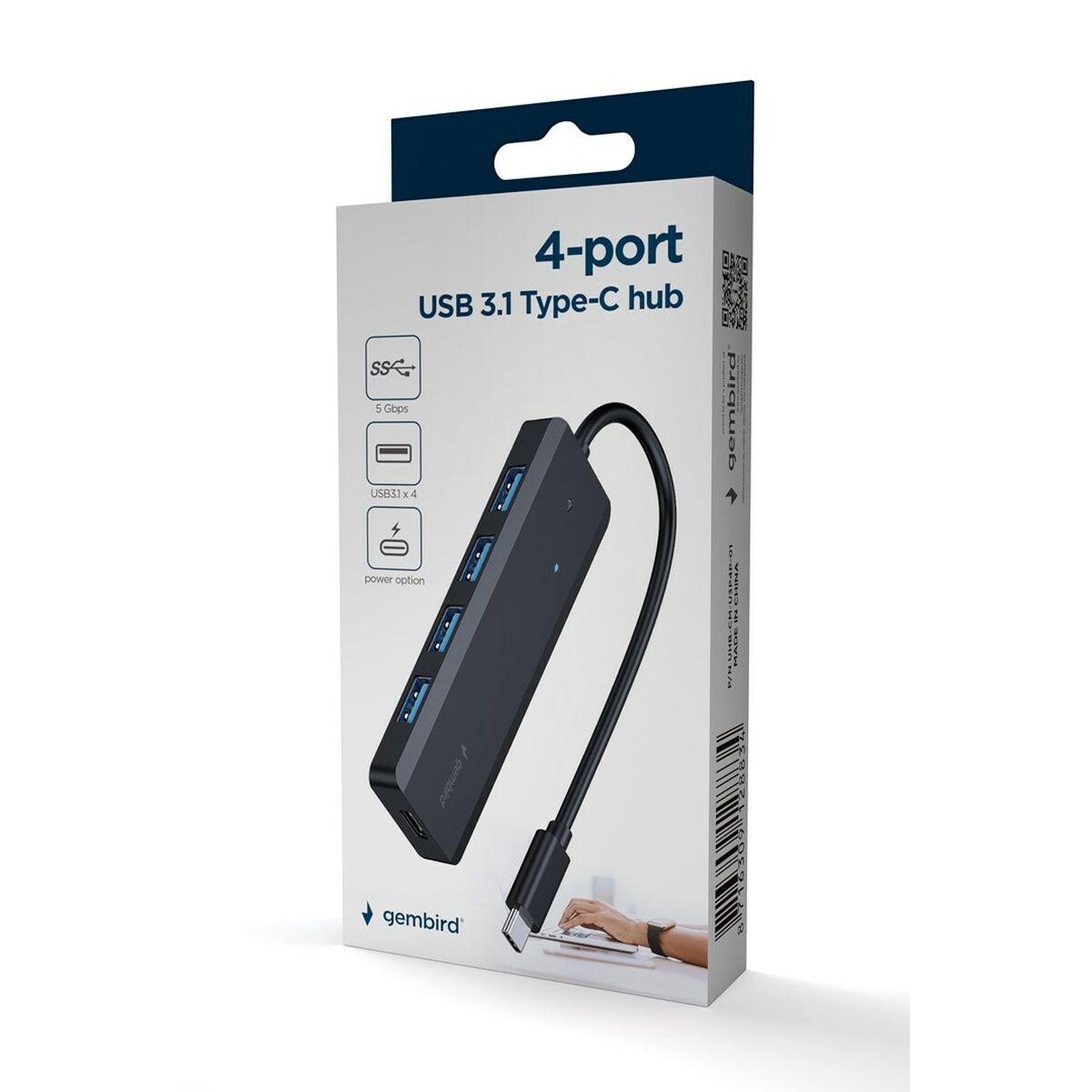 Gembird Hub USB 3.1 (Gen 1) Type-C a 4 porte Nero UHB-CM-U3P4P-01