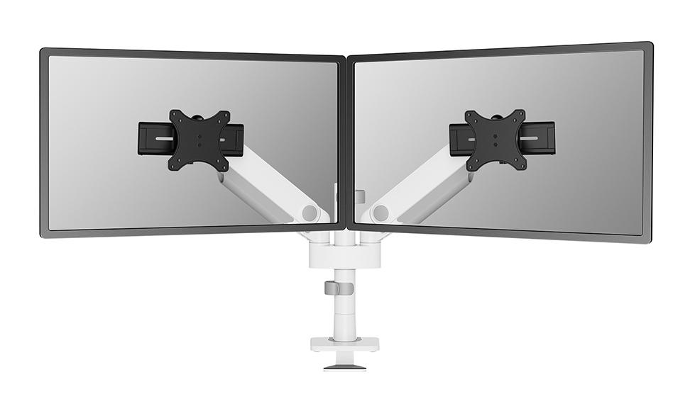 24-34 inch - Flatscreen Desk Mount - 2 Screens - Full Motion - Clamp/Grommet - White