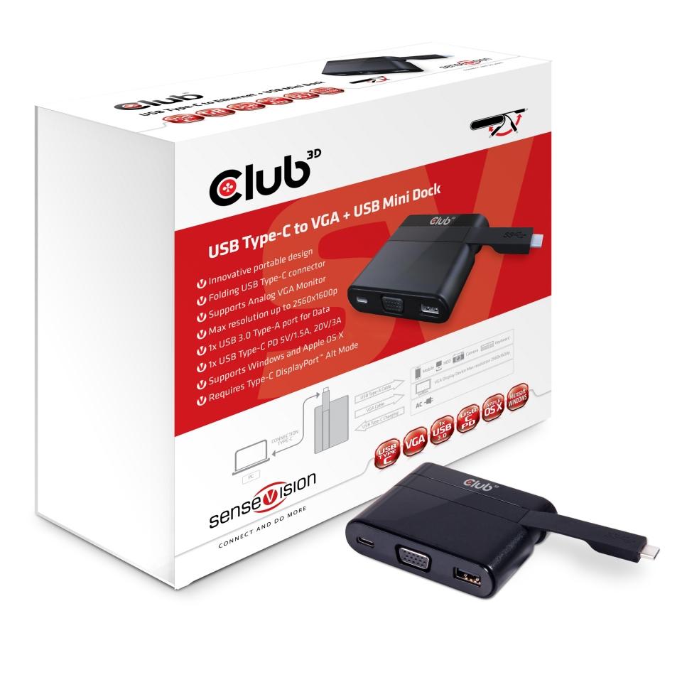 Eingang USB Typ-C Stecker Ausgang D-Sub VGA Buchse USB 3.0 Typ-A Buchse USB Typ-C PD Buchse Innovatives Portables Design Fal