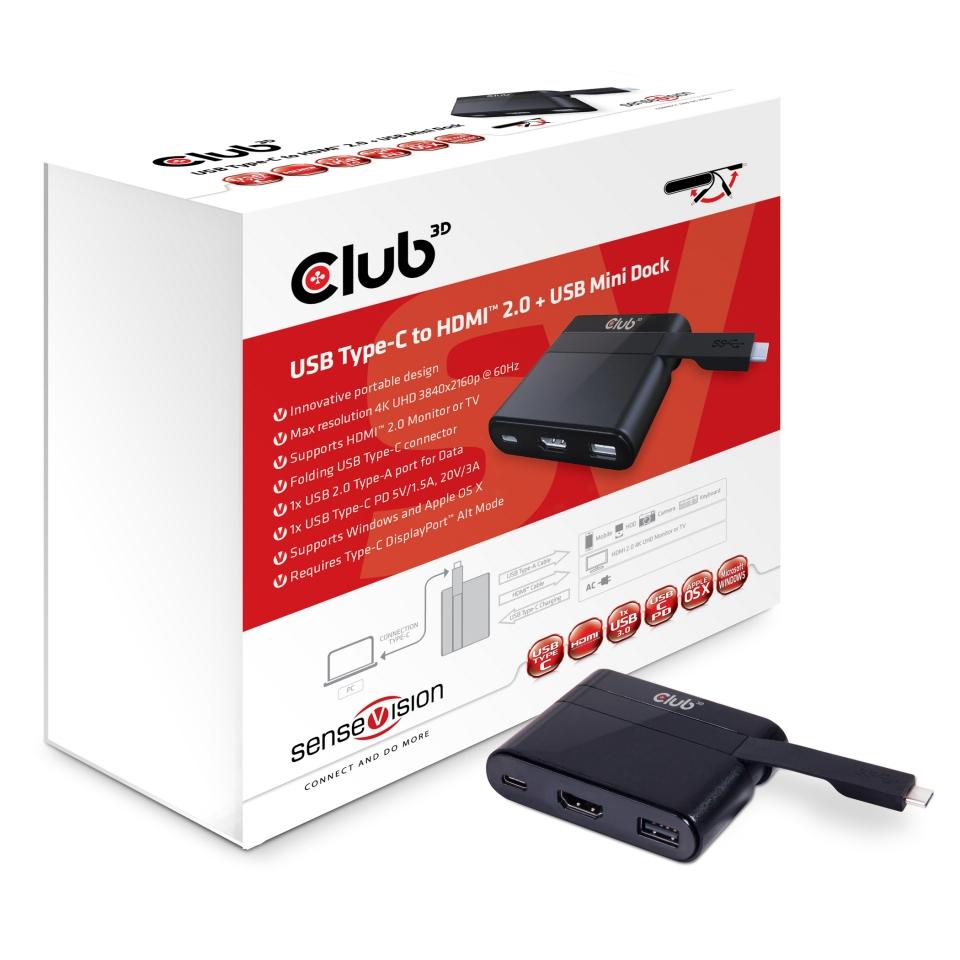 CLUB3D USB Type-C to HDMI 2.0 USB 2.0 USB Type-C Charging Mini Dock