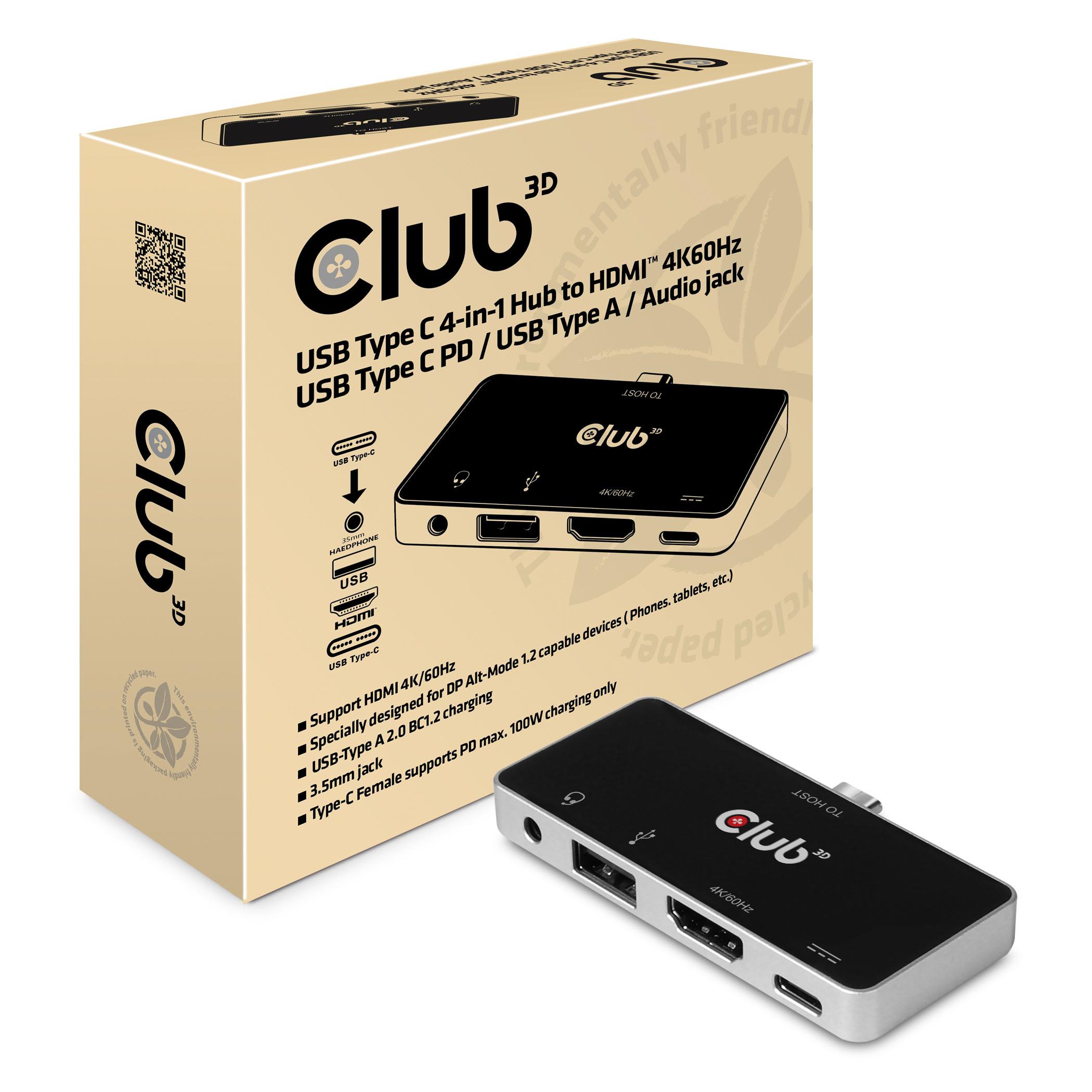 Docking station hub USB tipo C 4 in 1 Club3D