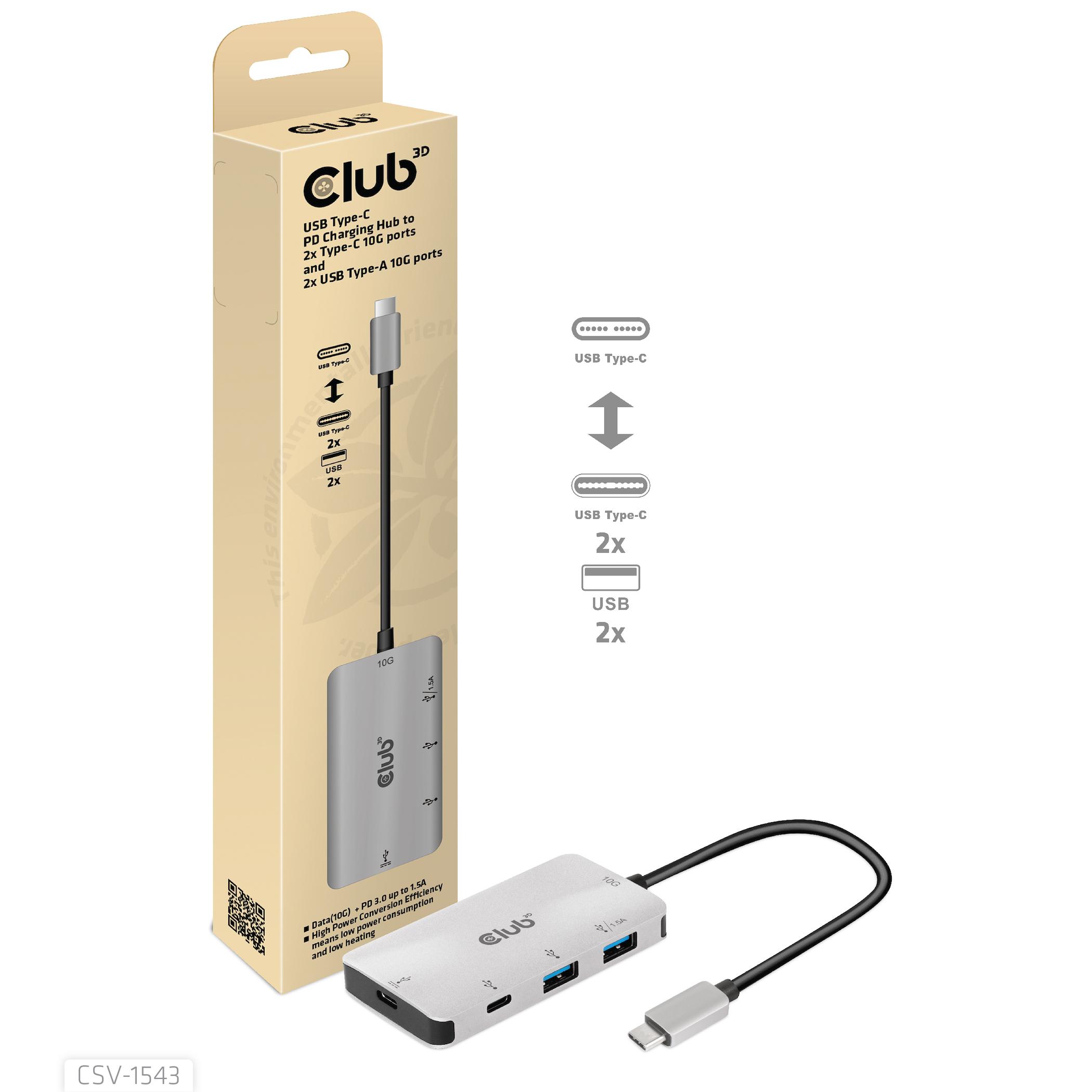 CLUB3D CSV-1543 replicatore di porte e docking station per laptop USB 3.2 Gen 2 (3.1 Gen 2) Type-C Nero Argento