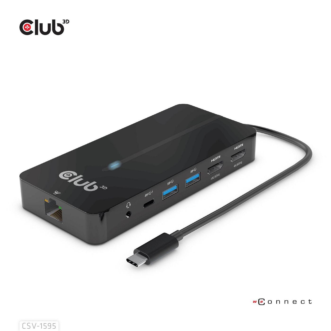CLUB3D HUB USB GEN1 TYPE-C 7-in-1 2x HDMI 2x USB GEN1 TYPE-A 1x RJ45 1x 3.5mm Audio 1x USB GEN