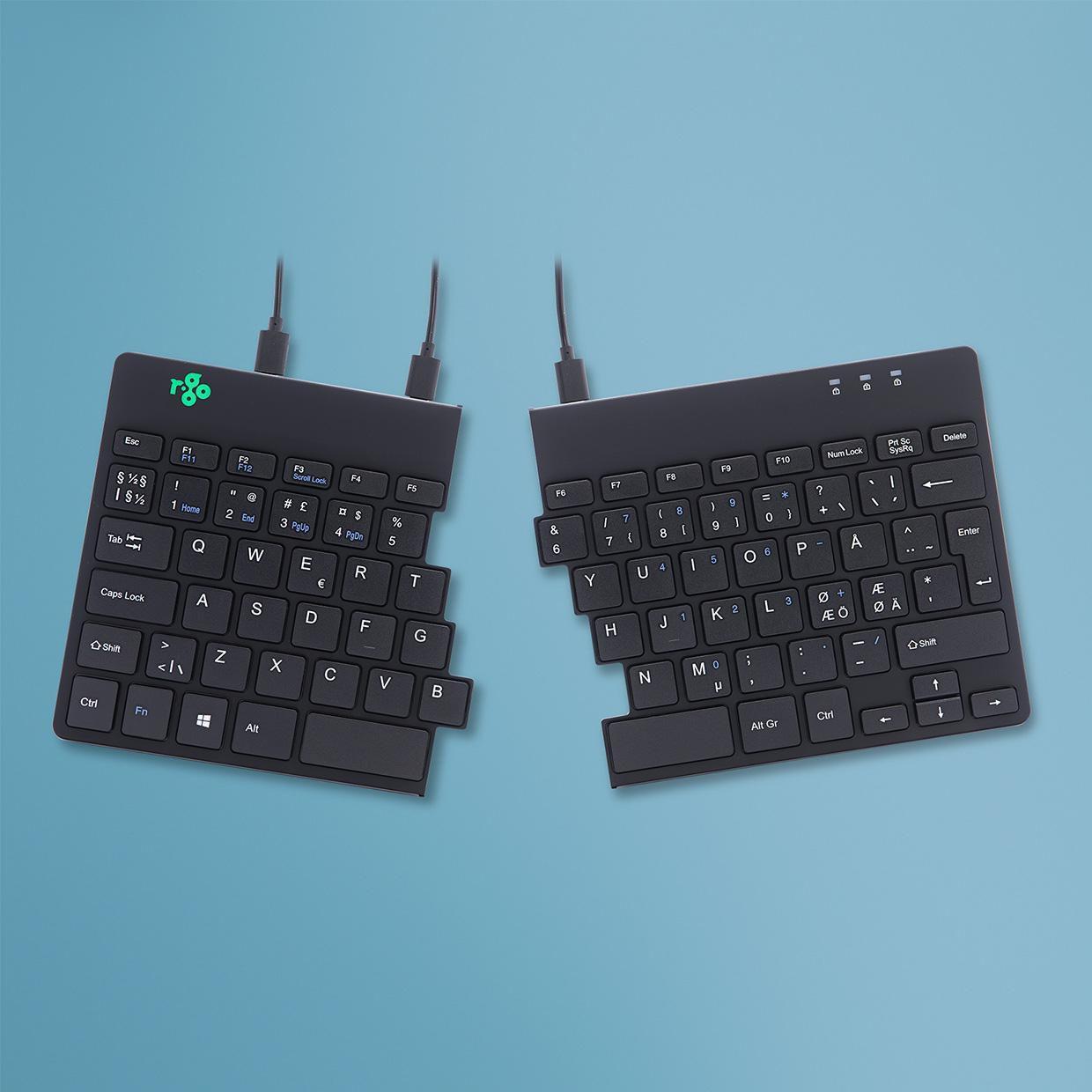R-Go Tools Split R-Go Tastiera Ergonomico QWERTY Nordic nero cablata (Split Keyboard NORDIC black - QWERTY wired. Windows Linux